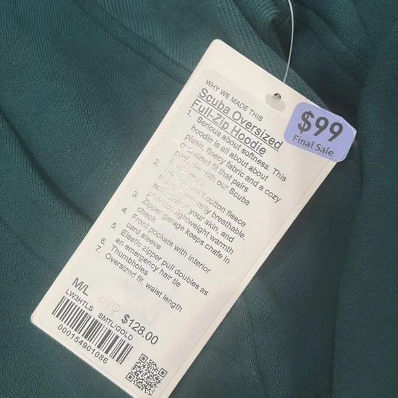 lululemon athletica storm teal Green and Gold full Zip-Up scuba M/L - Picture 9 of 9